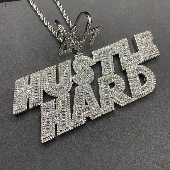24/7 Hustle Hard New Hot Iced Out Bling Letter Pendant